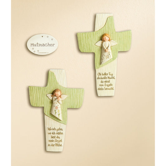 GILDE Schutzengelkreuz "Mutmacher" Polyresin Grün Beige 18,5 x 13 cm