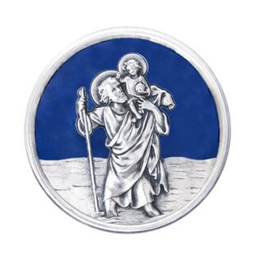 Autoplakette mit Christophorus-Motiv, emailliert Blau