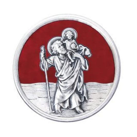 Autoplakette mit Christophorus-Motiv, emailliert Rot