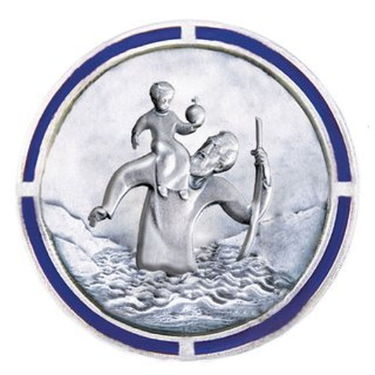 Autoplakette mit Christophorus-Motiv und farbigem Rand Blau