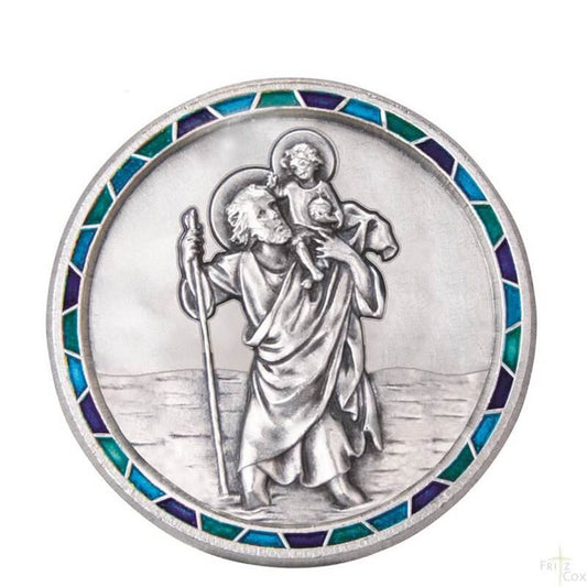 Autoplakette mit Christophorus-Motiv und Mosaik-Rand Blau
