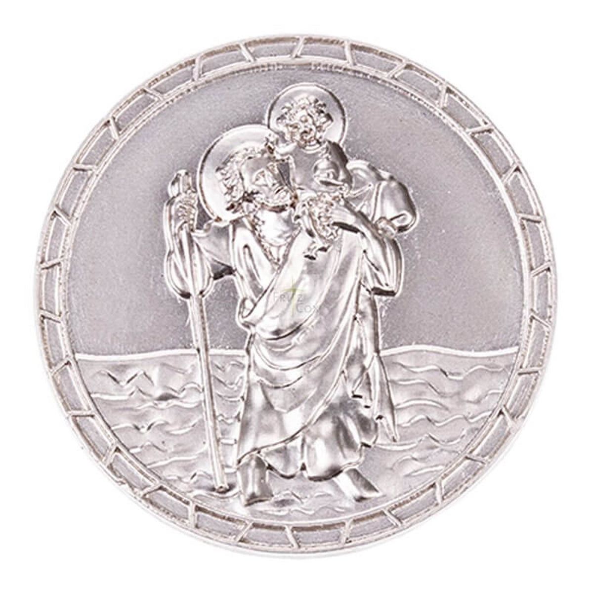 Autoplakette mit Christophorus-Motiv und Mosaik-Rand Silber