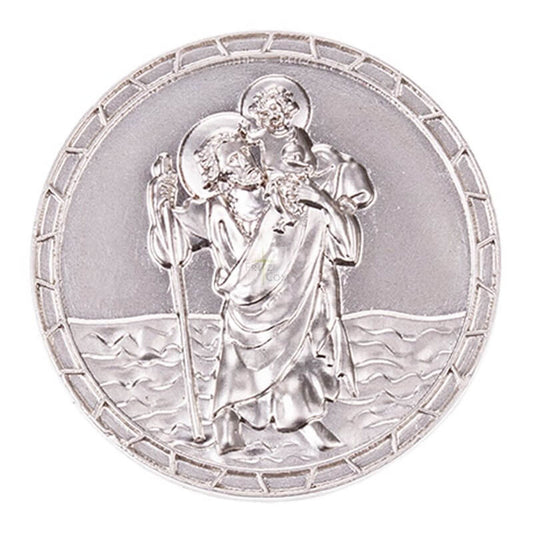 Autoplakette mit Christophorus-Motiv und Mosaik-Rand Silber