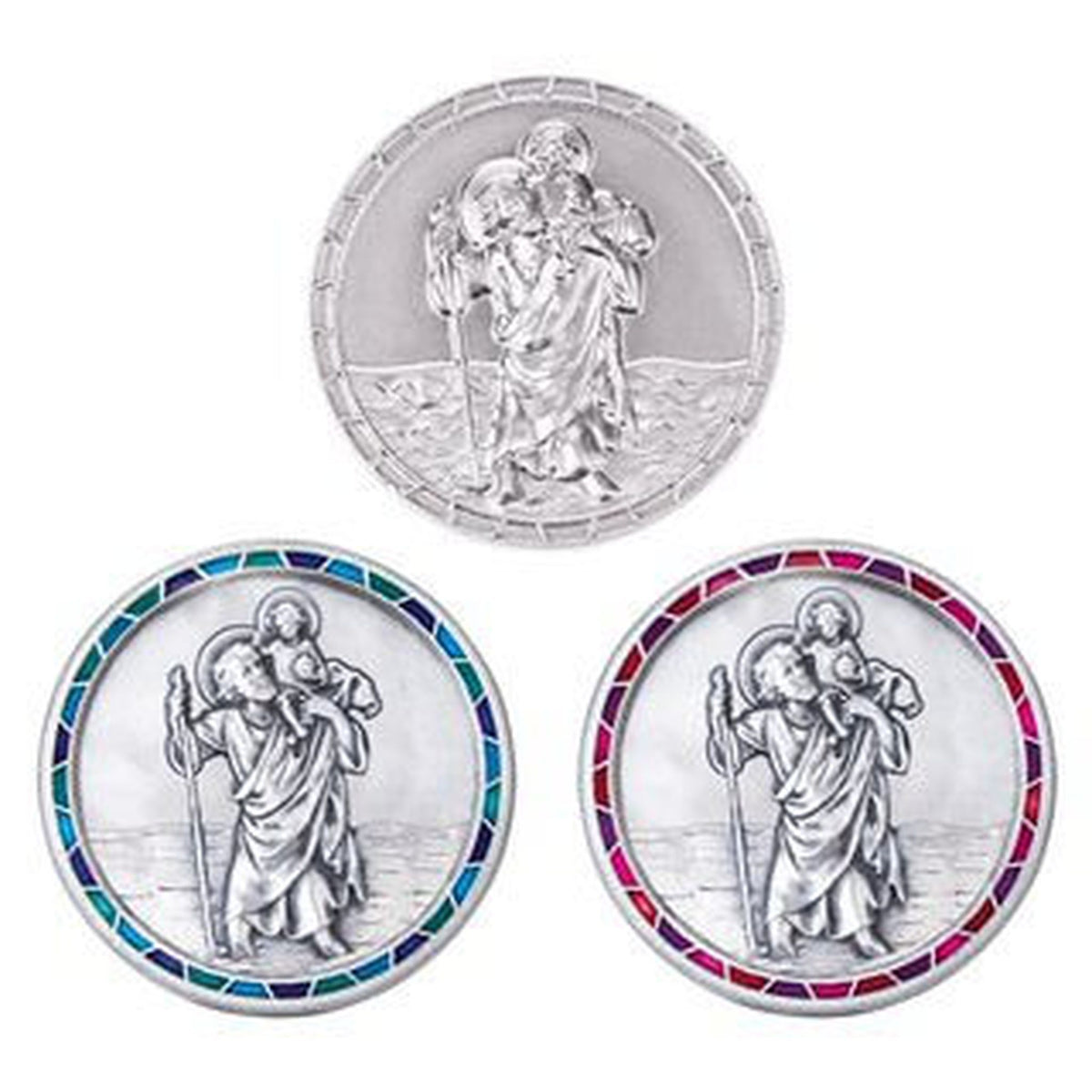 Autoplakette mit Christophorus-Motiv und Mosaik-Rand Silber