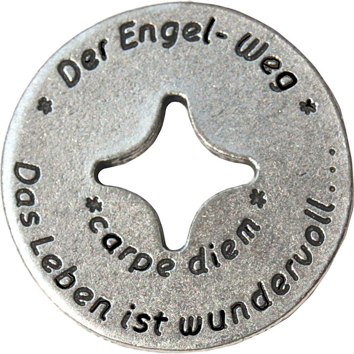 Engelsmünze "Das Leben ist wundervoll *carpe diem*" versilbert