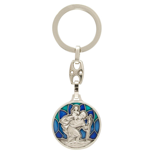 Schlüsselanhänger Christophorus "Komm gut Heim" blau 8,5 cm