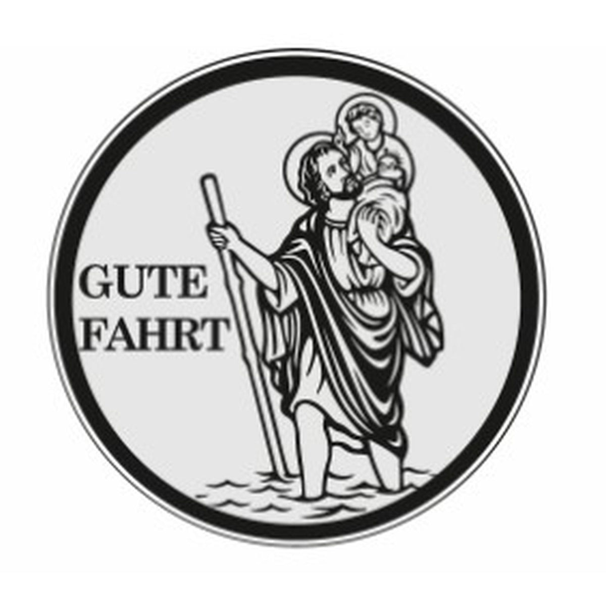Christophorus-Plakette zum Kleben "Gute Fahrt" silber 3,5 cm