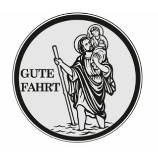 Christophorus-Plakette zum Kleben "Gute Fahrt" silber 3,5 cm