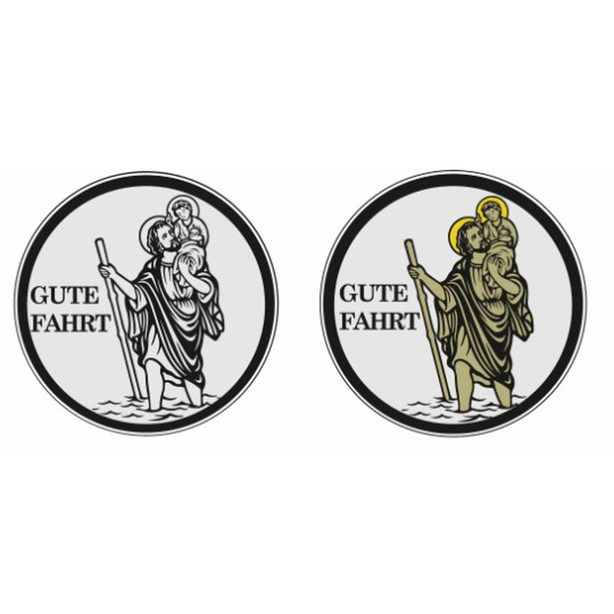 Christophorus-Plakette zum Kleben "Gute Fahrt" silber 3,5 cm