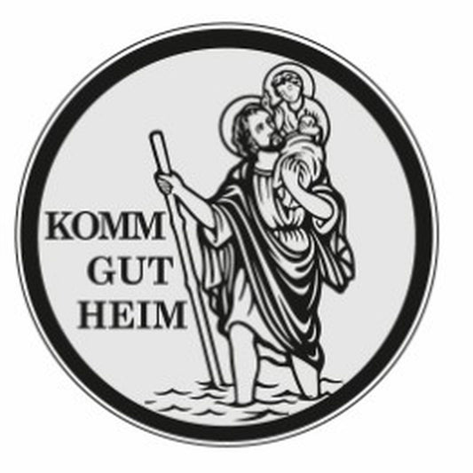 Christophorus-Plakette zum Kleben "Komm gut heim" silber 3,5 cm