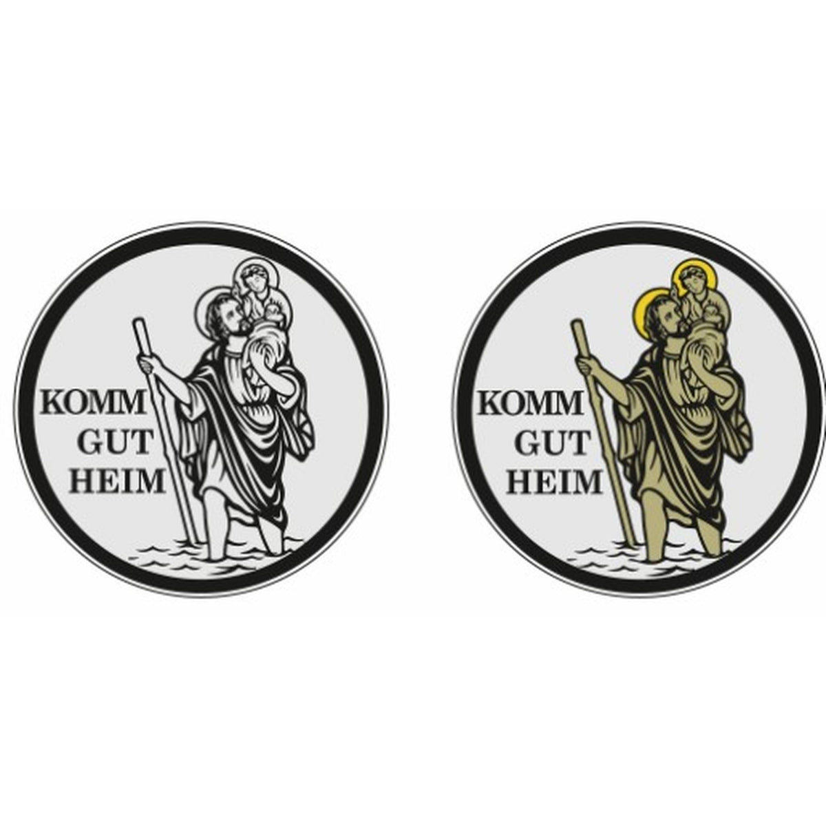 Christophorus-Plakette zum Kleben "Komm gut heim" silber 3,5 cm