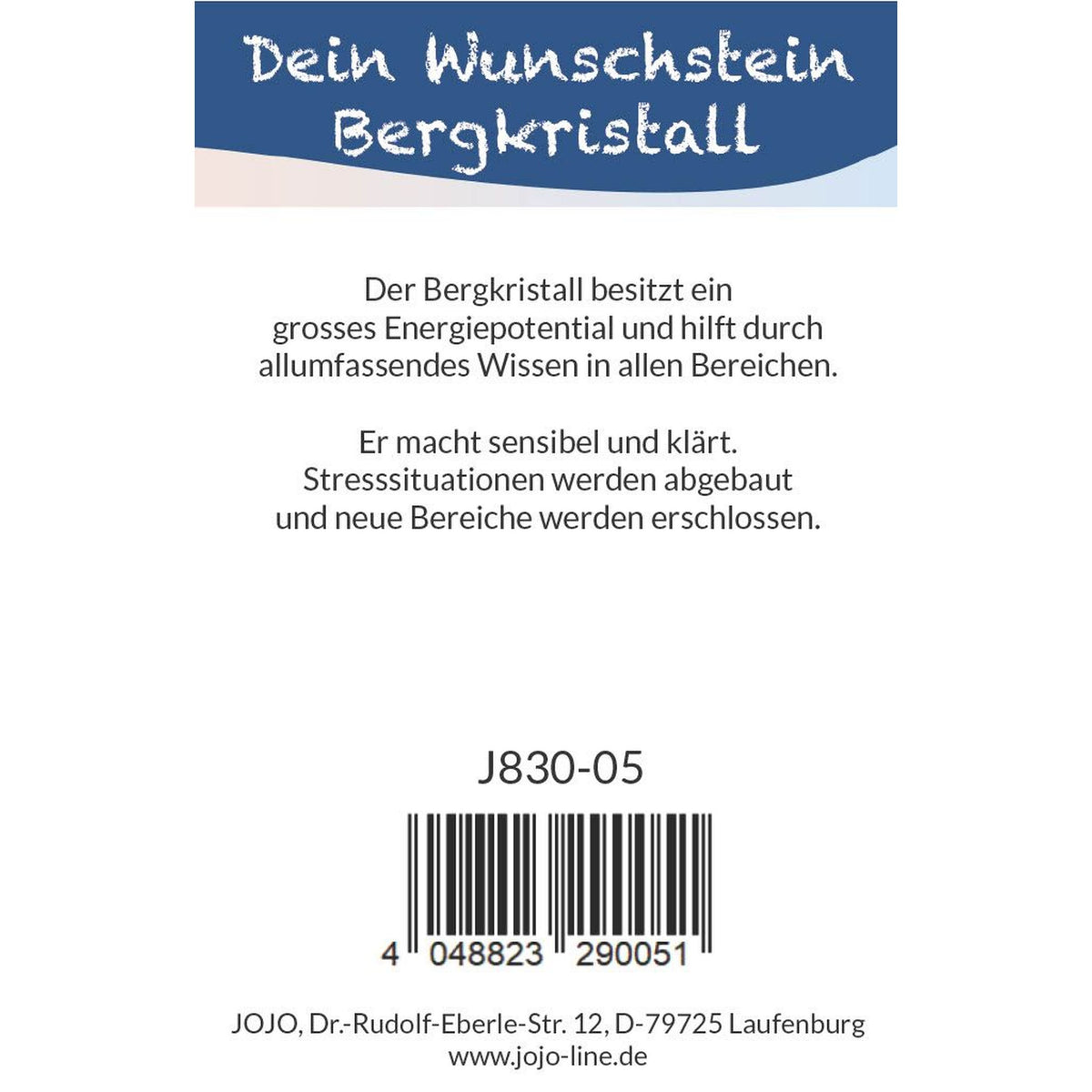 Wunschstein "Weisheit" Bergkristall auf kleiner Karte