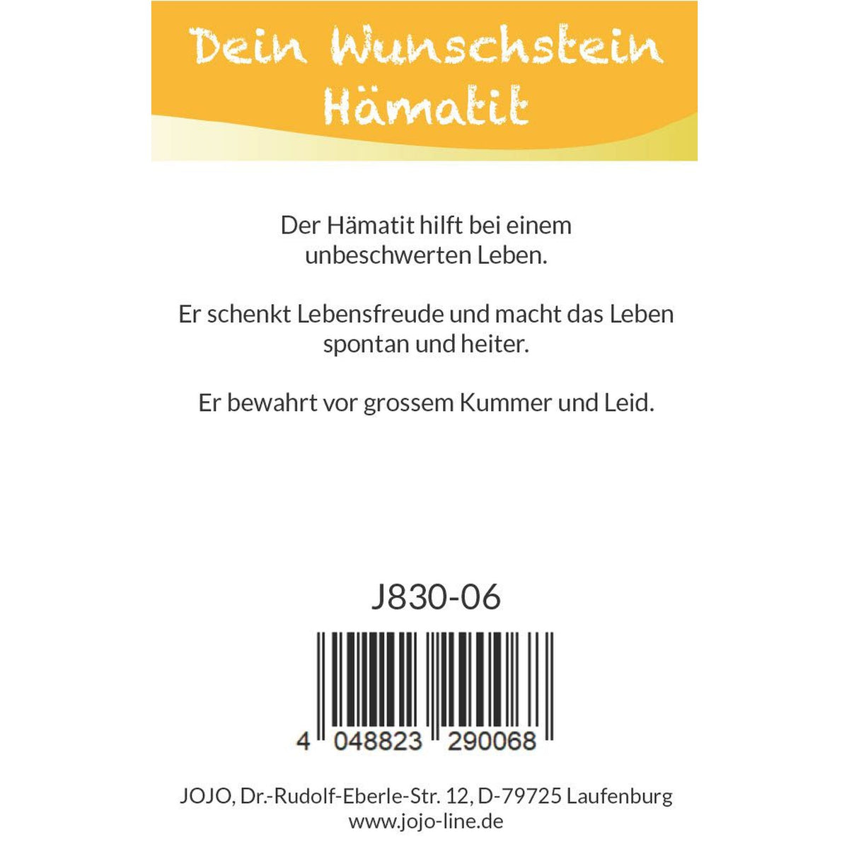 Wunschstein "Freude" Hämatit auf kleiner Karte