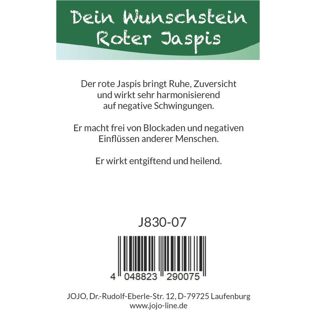 Wunschstein "Frieden" Roter Jaspis auf kleiner Karte