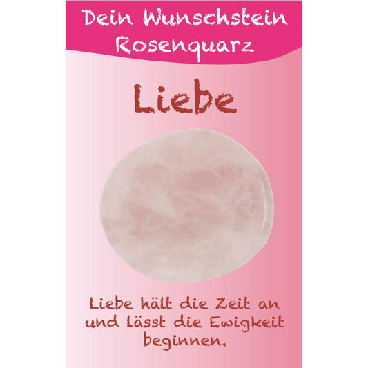 Wunschstein "Liebe" Rosenquarz auf kleiner Karte