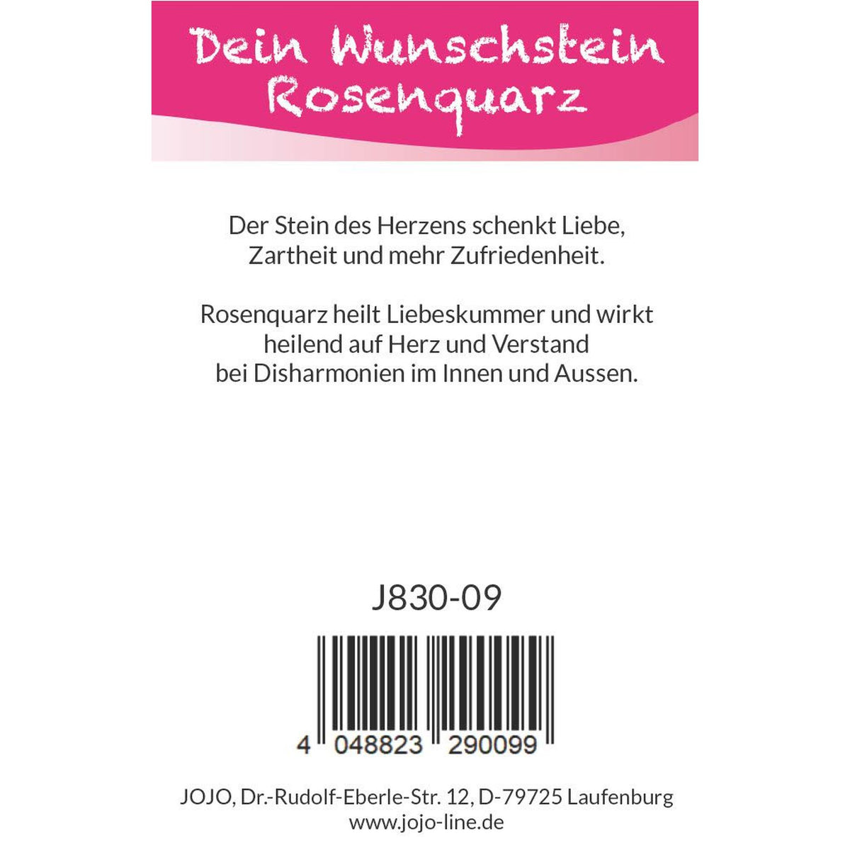 Wunschstein "Liebe" Rosenquarz auf kleiner Karte