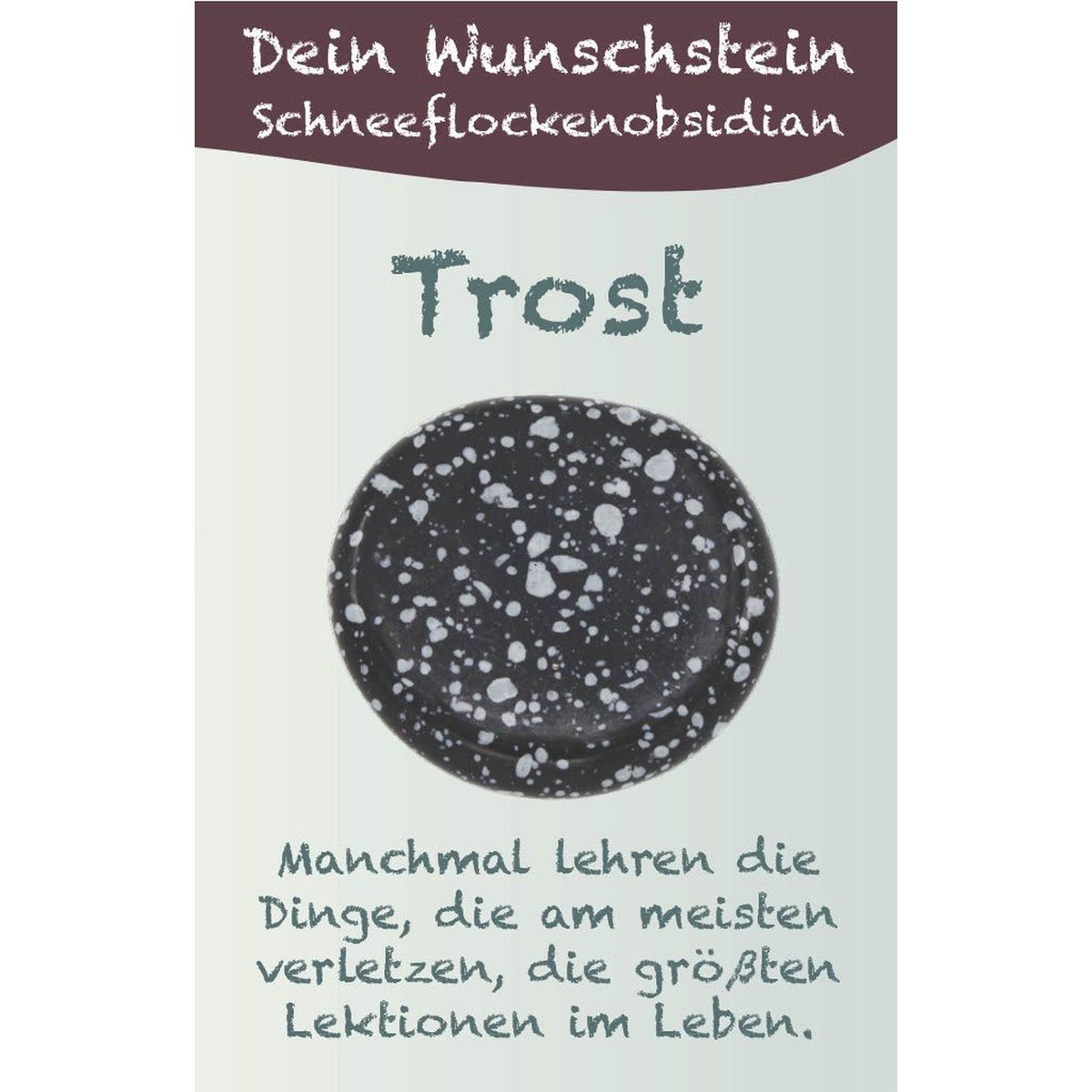 Wunschstein "Trost" Schneeflockenobsidian auf kleiner Karte