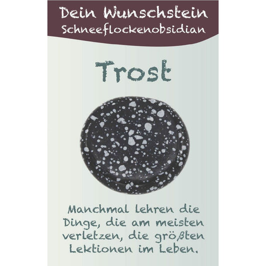 Wunschstein "Trost" Schneeflockenobsidian auf kleiner Karte