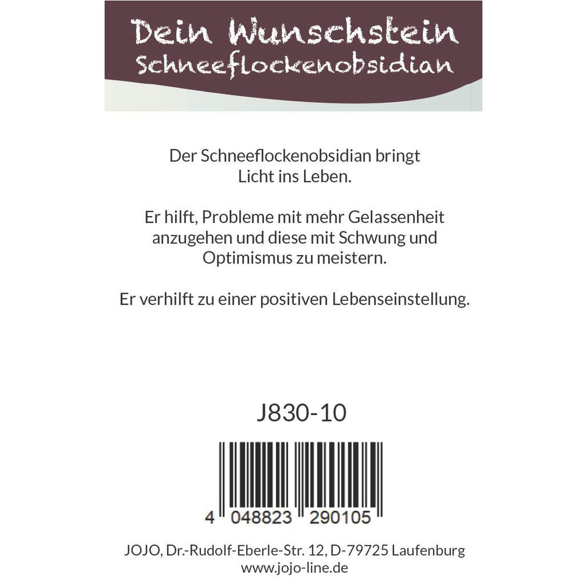 Wunschstein "Trost" Schneeflockenobsidian auf kleiner Karte