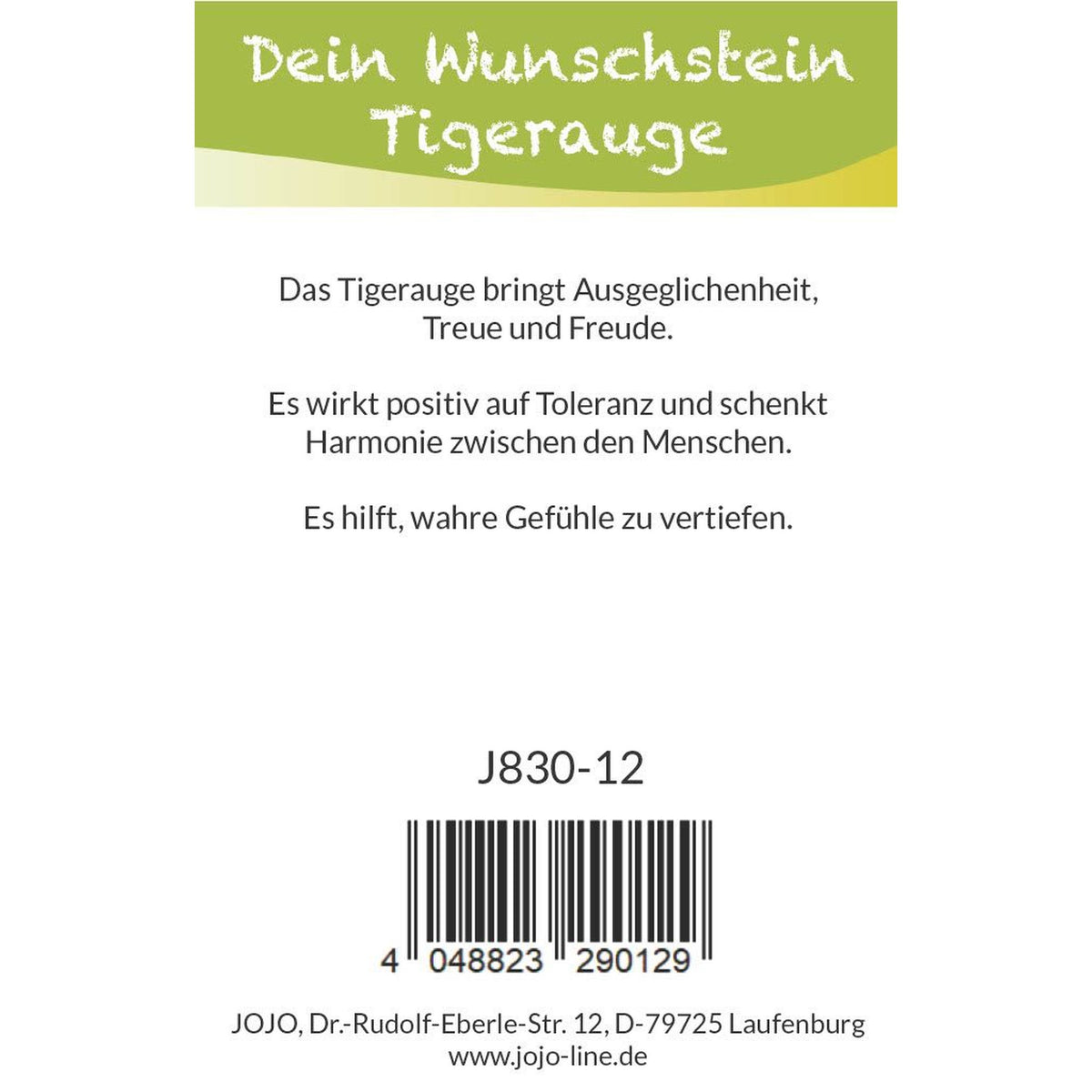 Wunschstein "Freundschaft" Tigerauge auf kleiner Karte
