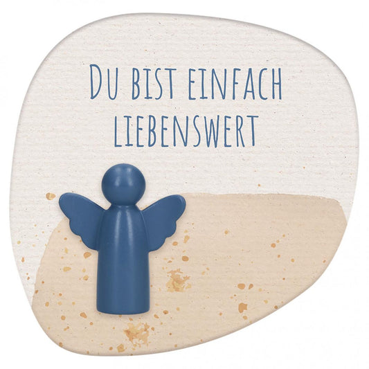 Engelfigur aus Metall Handschmeichler "Du bist einfach liebenswert" blau 3 x 2,5 cm