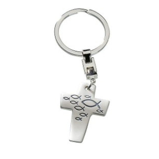 Gilde Schlüsselanhänger "Kreuz" mit Fisch Blau 9,5 cm