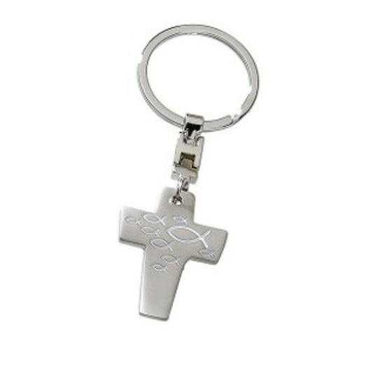 Gilde Schlüsselanhänger "Kreuz" mit Fisch Weiß 9,5 cm