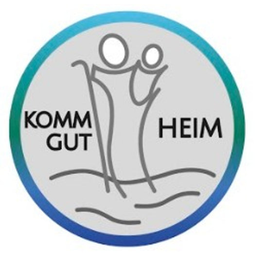 Christophorus-Plakette zum Kleben "Komm gut heim" modern türkis 3,5 cm
