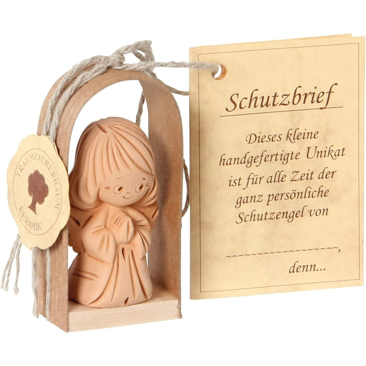 Schutzengel knieend, betend im Bogen aus Ton 6 x 3 cm