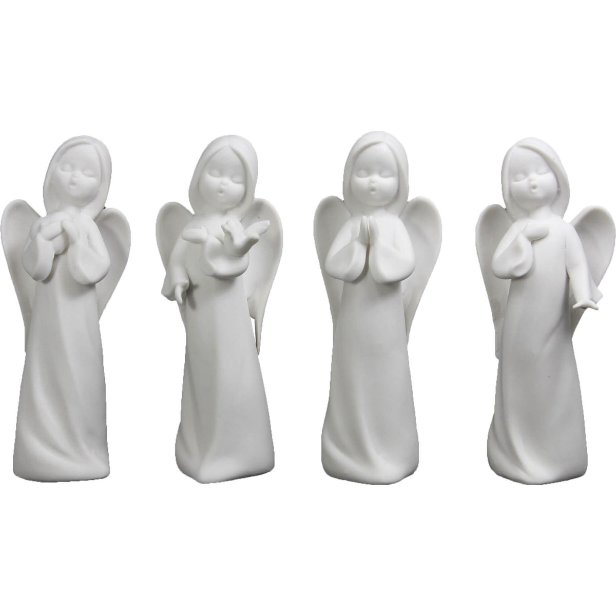 Schutzengelfigur singend Mattweiß 14,5 cm