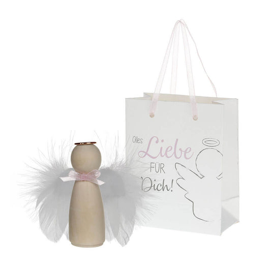 Holzengel "Alles Liebe" in einem Geschenktütchen
