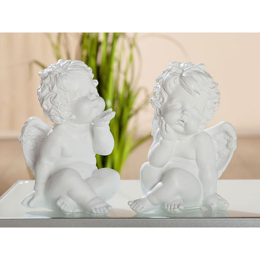 Schutzengelfigur sitzend Weiß 18,5 cm
