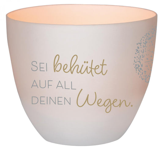 LichterZeit Windlicht aus Porzellan "Sei behütet auf all deinen Wegen"