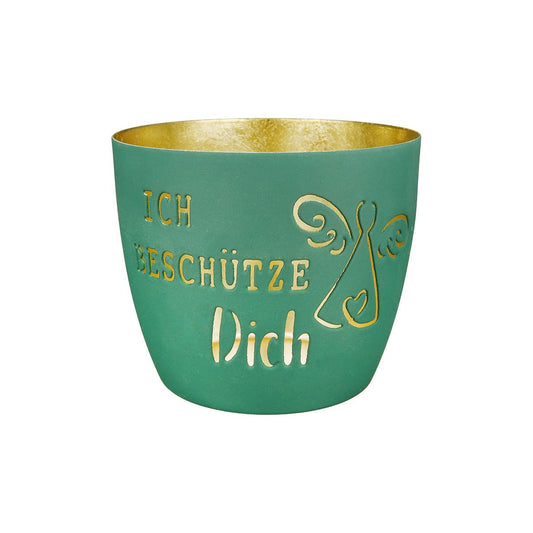 Windlicht aus Metall "Ich beschütze Dich" grün