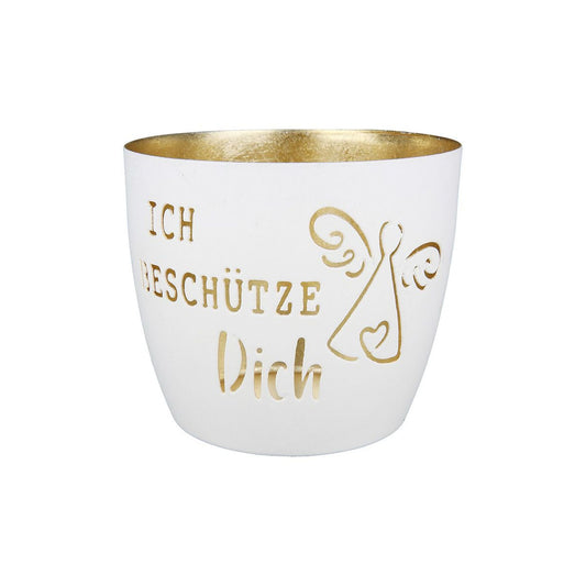 Windlicht aus Metall "Ich beschütze Dich" weiß