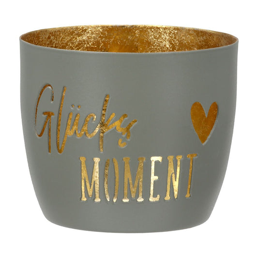 Windlicht aus Metall "Glücksmoment" Beige
