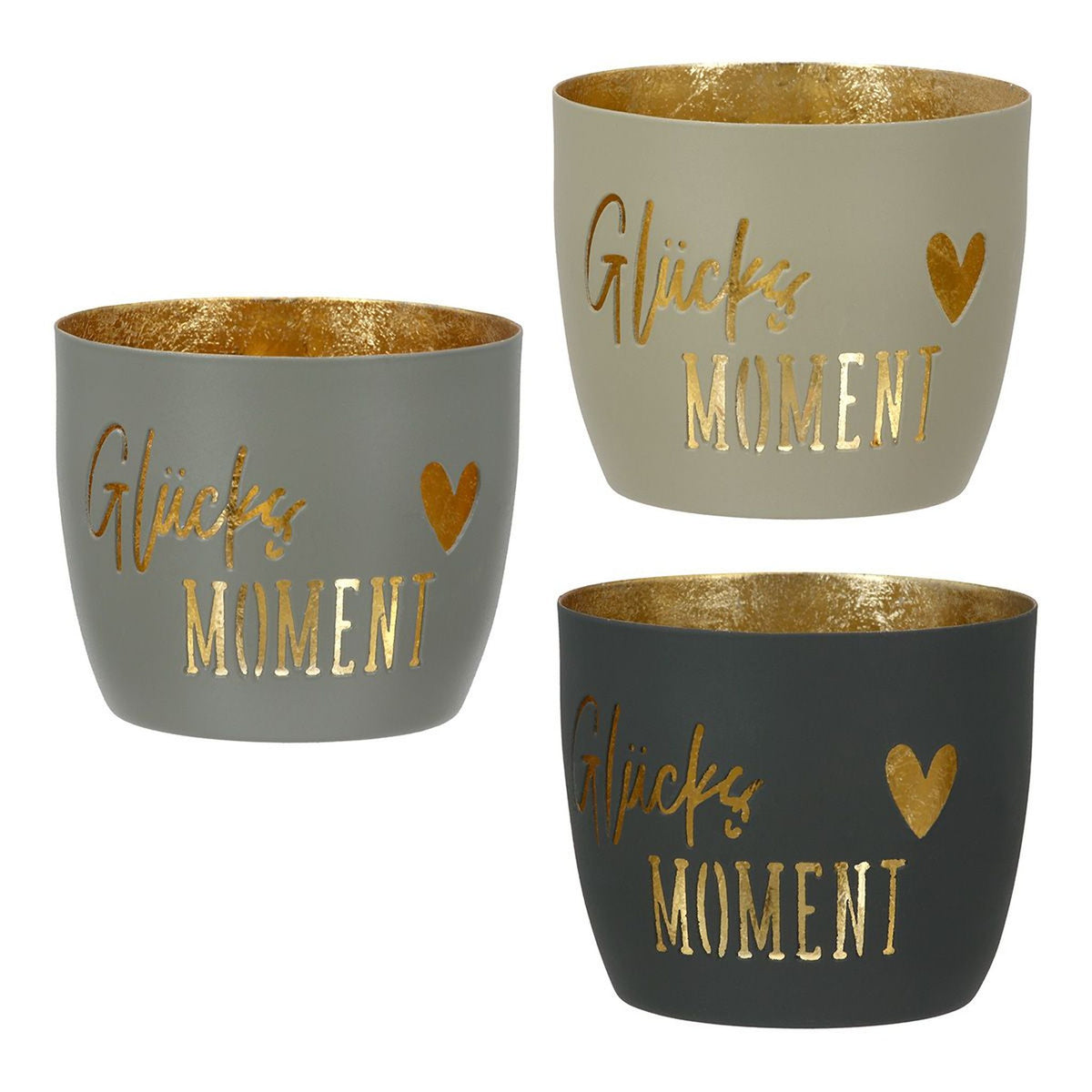 Windlicht aus Metall "Glücksmoment" Beige