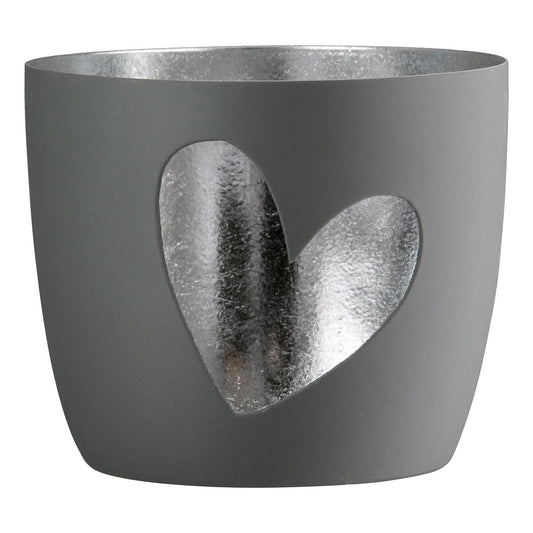 Windlicht aus Metall "Heart" Dunkelgrau