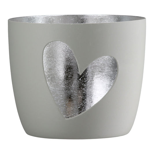 Windlicht aus Metall "Heart" Hellgrau