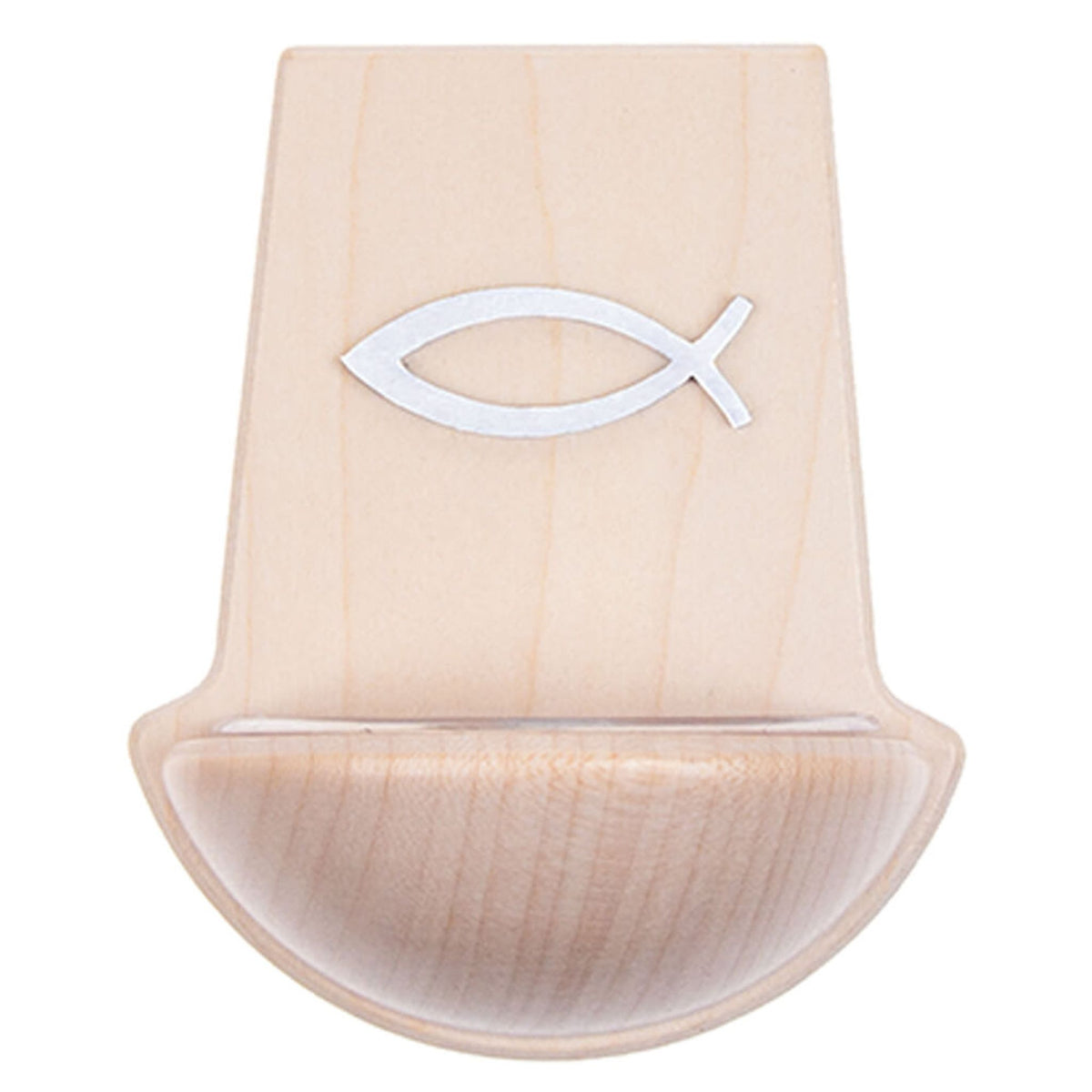 Holz-Weihwasserkessel mit Edelstahl-Fisch Ahorn 11 x 9,5 cm