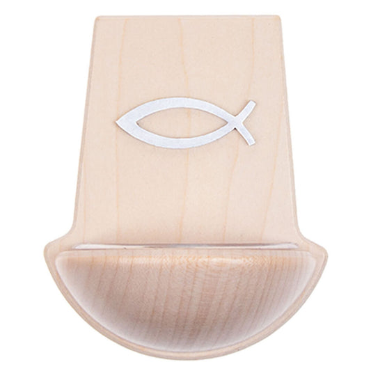 Holz-Weihwasserkessel mit Edelstahl-Fisch Ahorn 11 x 9,5 cm