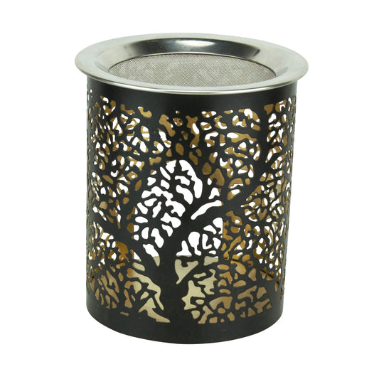 Metall Rauchgefäß Baum des Lebens mit Sieb Schwarz, Gold 10 x 8 cm