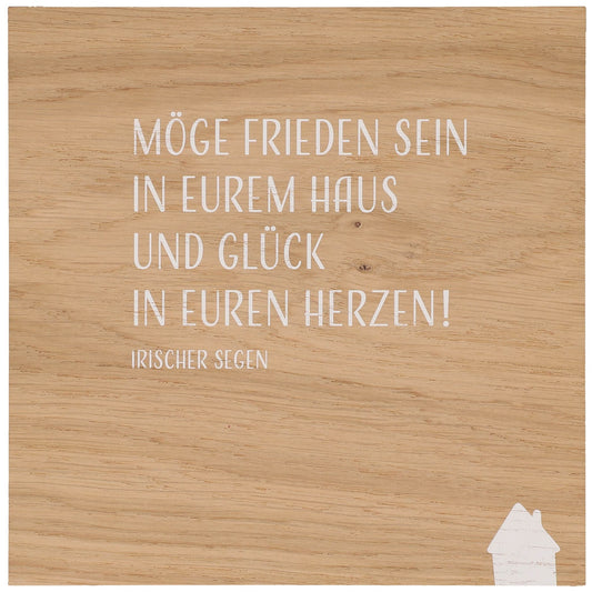 Holz-Haussegen "Möge Frieden sein in eurem Haus" Eiche 17 x 17 cm