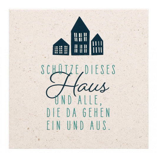 Naturstein-Haussegen "Schütze dieses Haus und alle die da gehen ein und aus" 14,5 x 14,5 cm