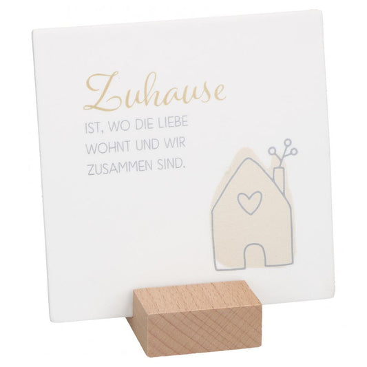 Porzellanrelief Haussegen "Zuhause ist, wo die Liebe wohnt und wir zusammen sind." Weiß 10 x 10 cm