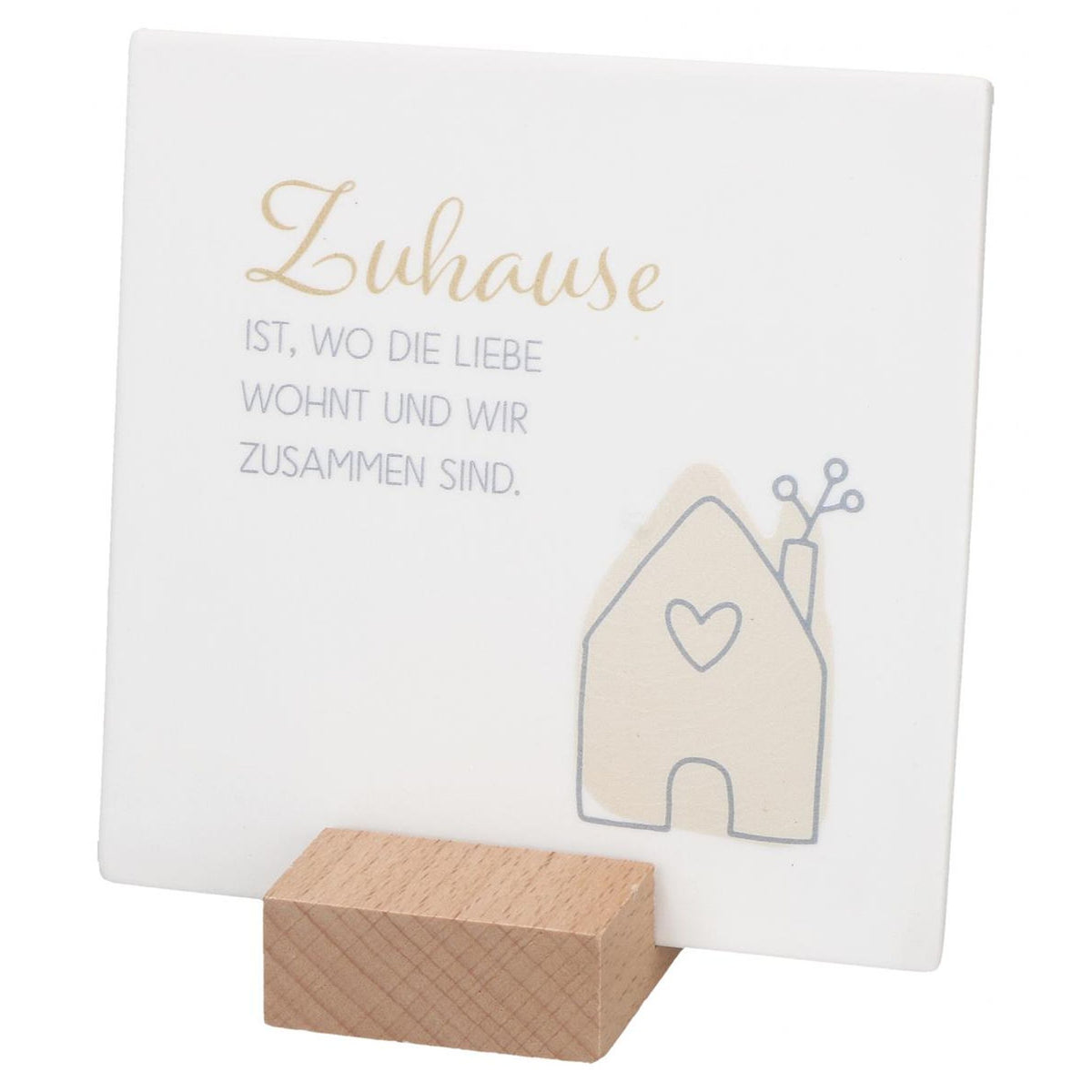 Porzellanrelief Haussegen "Zuhause ist, wo die Liebe wohnt und wir zusammen sind." Weiß 10 x 10 cm