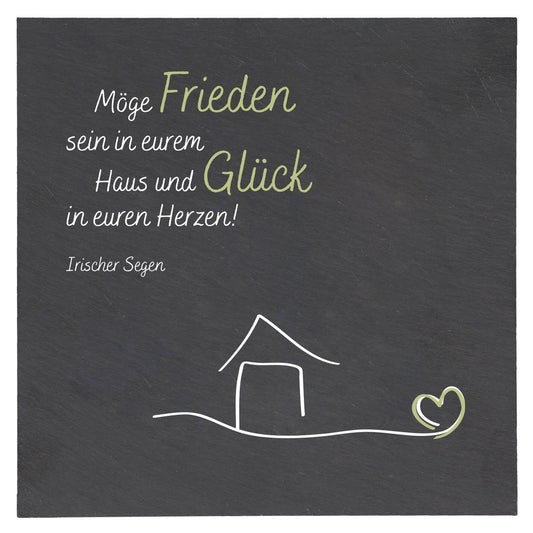 Schiefer-Haussegen "Möge Frieden sein in eurem Haus" Grau 17 x 17 cm